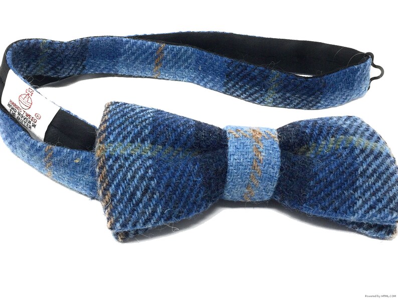 Harris Tweed Bow Tie Pre-Tied in Blue Tartan
