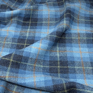 Harris Tweed Fabric - Blue Tartan Pure Wool Cloth for Crafting & Upholstery