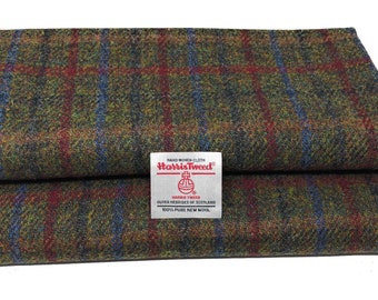 Harris Tweed Fabric - Green with Red and Blue Overcheck Pure Wool, Craft & Upholstery Cloth