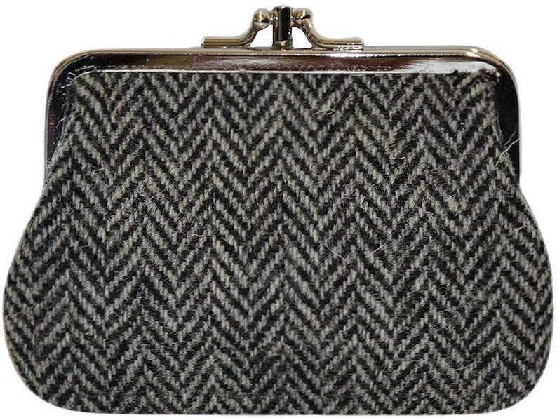 Harris Tweed Double Clasp Purse in Black Herringbone
