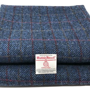 Harris-tweedstof: blauwe en rode ruit, zuivere wol – handgeweven, verschillende maten, ideaal om te knutselen, bekleding