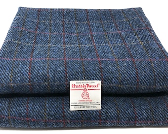 Harris Tweed Fabric – Blue with Red Overcheck Pure Wool – Handwoven, Various Sizes, Ideal for Crafting, Upholstery