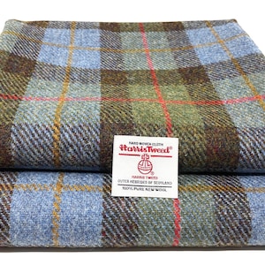 Tissu Harris Tweed - Pure laine tartan bleu MacLeod - Laine écossaise tissée à la main pour la couture, le rembourrage, le quilting et les travaux manuels