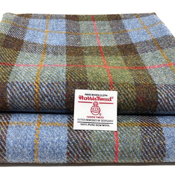 Tissu écossais Harris Tweed MacLeod bleu et vert de différentes tailles avec étiquettes d'authenticité