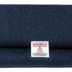 Harris Tweed Blue and Black Herringbone Fabric Various Sizes With Authenticity Labels