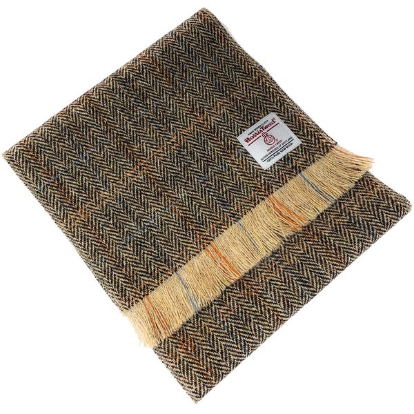 Harris Tweed Scarf in a Brown Herringbone Design Handmade From Pure Wool