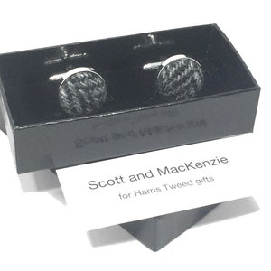 Harris Tweed Cufflinks in Black Herringbone and Silver Plated Handmade