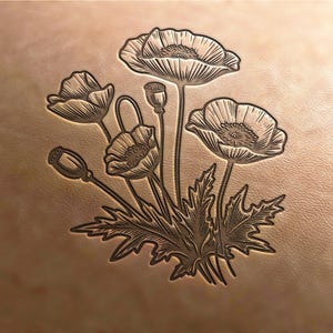 Timbro in pelle (materiale Delrin) Timbro a forma di fiore n. 4, timbro a forma di fiore di papavero, timbri in pelle, timbro in pelle personalizzato, strumenti per la pelle, strumenti per goffratura