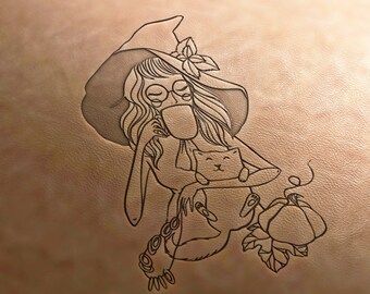 Sello de cuero (Delrin), sello de bruja, sello místico, sello de Halloween, herramienta de cuero, herramientas de cuero, herramientas para manualidades, sello de cuero personalizado