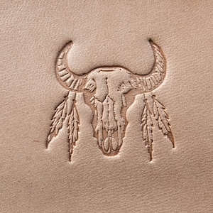 Delrin Leather Stamp: Buffalo Indian feathers#1