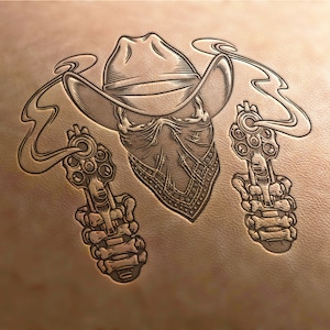 Timbro in pelle (materiale Delrin), timbro da cowboy, timbro con teschio, timbro con pistola, timbri in pelle, timbro in pelle personalizzato, strumenti in pelle, strumenti per goffratura,