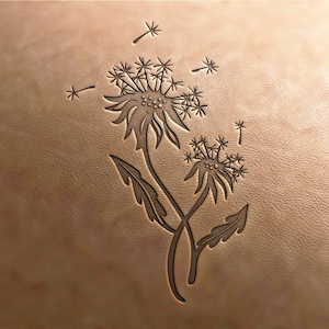 Timbro in pelle Delrin, timbro dente di leone, timbro floreale, piastrella floreale, strumenti in pelle per ornamenti botanici, strumenti artigianali, timbro in pelle, timbri in pelle