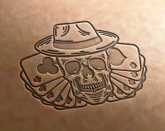 Delrin Leather Stamp: Skull with cards, leather stamps, leather tools, craft tools, embossing tools