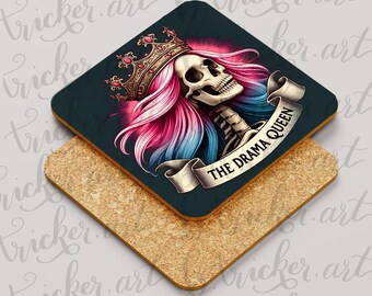 The Drama Queen Skull Coaster – Gothic Crowned Skeleton – Gothic – Funny Coaster – Gift