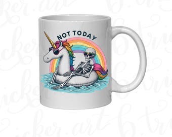 Skeleton on Unicorn Mug | Gothic Rainbow Coffee Cup (11oz)