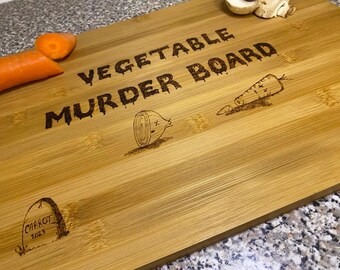 Vegetable Murder Board – Funny Handmade Bamboo Chopping Board | Kitchen Decor | Dark Humour Gift for Foodies (medium size 20x30cm)