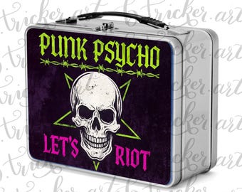 Punk Skull Metal Lunchbox – Alternative Gothic Lunch Box for Kids & Adults (Red, Blue, Silver)