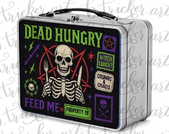Dead Hungry Gothic Skull Metal Lunchbox – Alternative Punk Rock Lunch Box for Kids & Adults (Red, Blue, Silver)