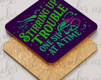 Funny coaster “Stirring Up Trouble” – witchy Sarcasm Coaster - Gothic Coffee