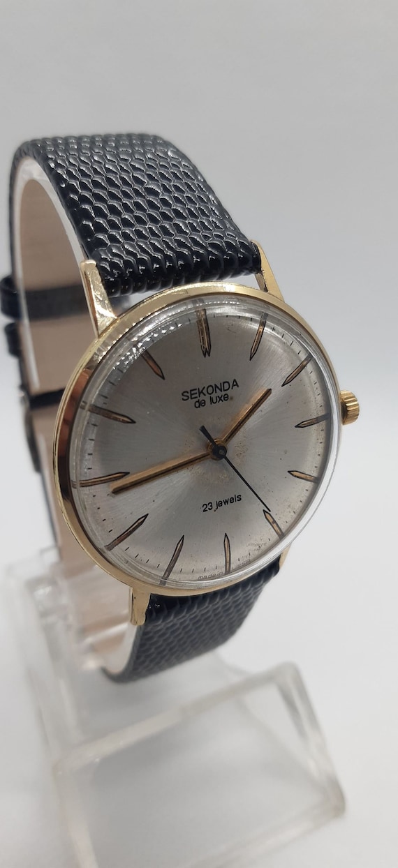 NOS! Russian watch Sekonda ultra slim 2209 Gildet mechanism Soviet. Vintage USSR Men's Watch With new strap- handmade Strap Gift for him