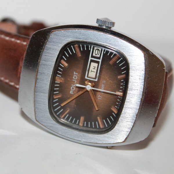 Old Watch Soviet- Ussr-Russian Watch Poljot-TV. Mechanical watch Poljot-Soviet Era.Elegant gent's watch Poljot 1980s.Perfect Condition!!!
