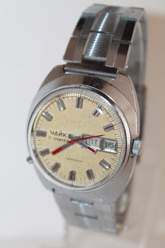 USSR Bracelet Watch Poljot- Seagull 17Jewels USSR 1970s.Mechanical  Poljot-Soviet Era.Elegant gent's watch. Big Watch Perfect Condition!!!