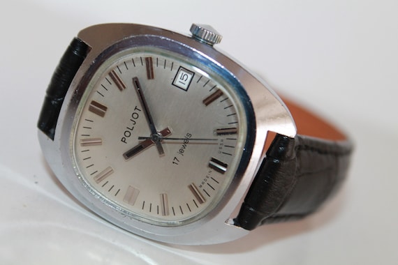 Soviet Era"POLJOT" wrist watch 1970s. Rare  Modern watch. New premium leather strap17 jewels - working perfectly!
