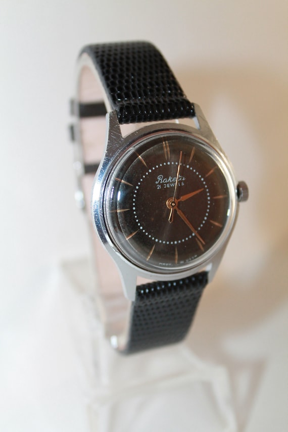 USSR Classic men's watch Raketa/Rocket 1960s.Black dial watch retro,mechanical,wrist watch.Soviet Watch.Soviet Russian Vintage Gift Watches.