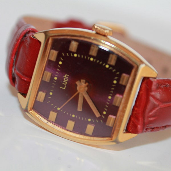 Purple Face Leadies Watch Bracelet Luch.Ray Rare Ladies watch. Russian Womans Watch. Mechanical wristwatch. Retro Watch For Women. Gift Her