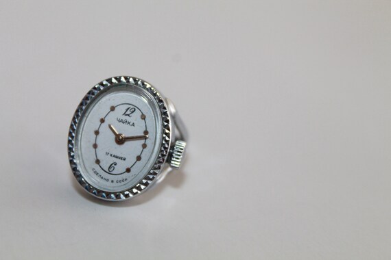 Small Womens Watch Ring Chaika.Vintage Ladies Ring Watch 80s. Silver Tone Watch Ring For Women. Ladies Mechanical Watch Ring. Gift For Her.
