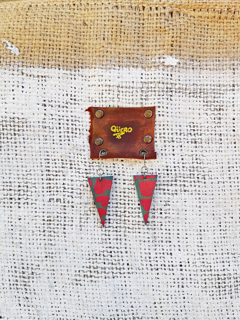 Original pop gift for her Leather earrings with pink hearts Rustic leather earrings Light earrings with colours