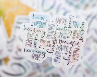 I Am Word Collage Sticker: Holographic Vinyl - Waterproof and Tear-Resistant
