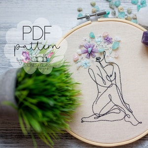 Love Yourself Embroidery Pattern ~ Self Love Line Art Floral Gemstone ~ Modern Hand Embroidery PDF ~ Digital Download ~ Beginner-Friendly