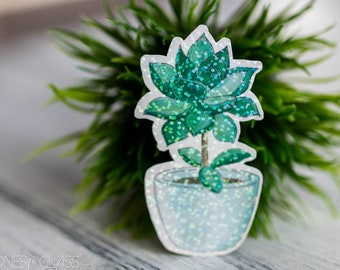 Stickers ~ Potted Succulent Tree Sticker ~ Handgetekende originele illustraties ~ Waterdicht holografisch