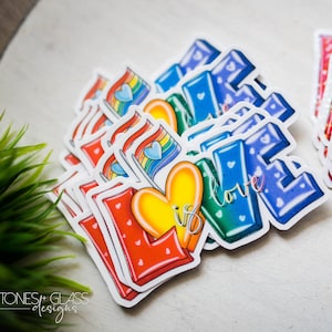 Pegatinas ~ El amor es amor ~ Pegatinas LGBTQ+ del orgullo arcoíris ~ Ilustraciones originales ~ Mate holográfico resistente al agua