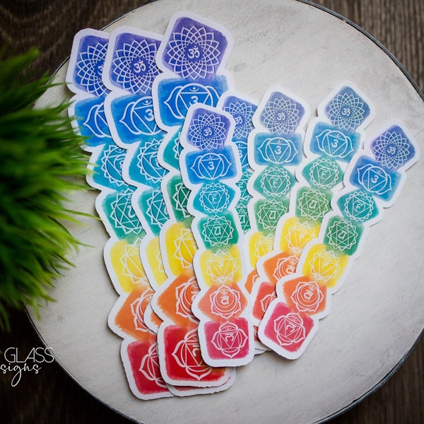 Stickers ~ Chakra Watercolor Symbols ~ Rainbow ~ Reiki Magical Metaphysical Laptop Decal ~ Original Illustrations ~ Waterproof Holographic