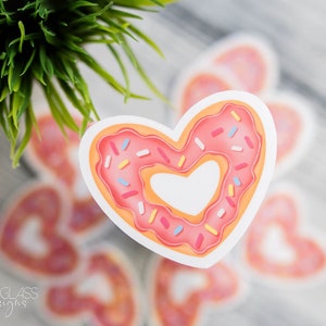 Stickers ~ hart donut sticker ~ vanille dip donut ~ liefdesverjaardag Valentijnsdag sticker ~ originele illustraties ~ waterdicht holografisch