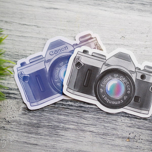 Stickers ~ Camera ~ Canon AE-1 ~ focus capture remember ~ SLR Travel Photographer Sticker~ Original Illustrations ~ Waterproof Holographic