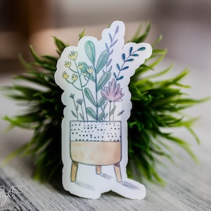 Stickers ~ Sticker met grillige bloemenplanter ~ Leuke stickers ~ Originele illustraties ~ Waterdicht holografisch