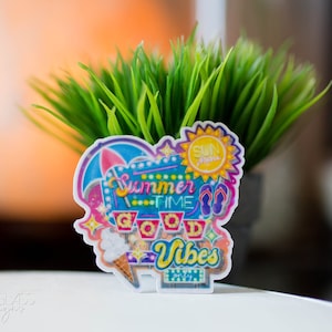 Stickers ~ Sunshine Summer Time Only Good Vibes ~ Retro sticker sticker ~ Leuke leuke vintage originele illustraties ~ waterdicht holografisch