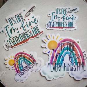 Stickers ~ Tout va bien, tout va bien ~ Arcs-en-ciel ensoleillés ~ Couteau tête de mort ~ Illustrations originales ~ Holographique imperméable