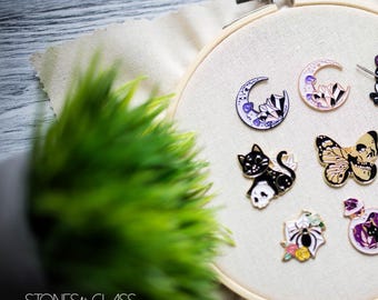 Magnetic Needle Minder ~ Magic Witchy Kitty Potion Moon Spider Web  Skull ~ Needle Keeper~ Embroidery Cross Stitch~ Diamond Dot Cover Magnet