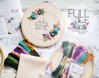 Floral Geo Embroidery KIT ~ Geo Frame ~ Cheeky ~ Custom Saying ~  Modern Hand Embroidery FULL Kit ~ Beginner DIY Embroidery Kit