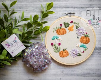 Pumpkin Patch {Mushrooms, Leaves, Florals} Embroidery: Beginner DIY Kit