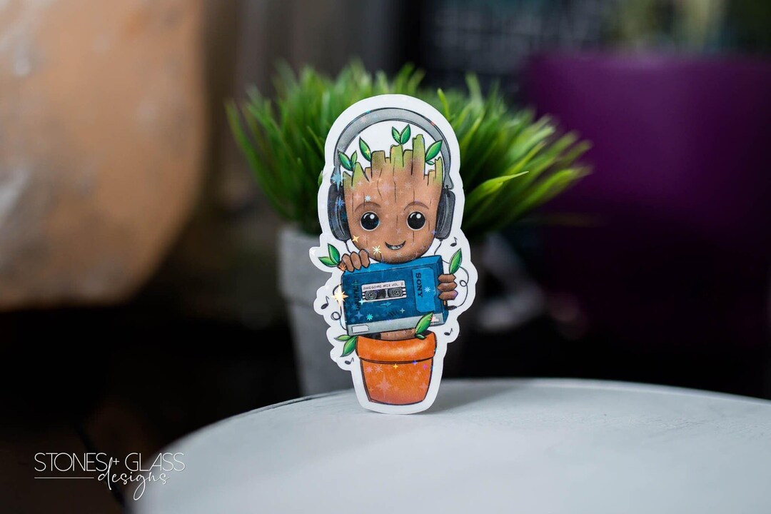 Baby Groot Sticker: Waterproof Holographic Vinyl (walkman Illustration ...