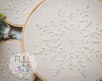 Let It Snow 6" Embroidery KIT ~ Snowflake Design ~ Winter Christmas Modern Hand Embroidery FULL Kit ~ Beginner DIY Embroidery Kit