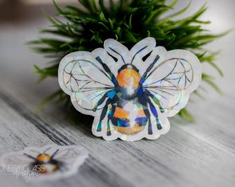 Save the Bees Sticker: Hand-Drawn Design {Waterproof Holographic}