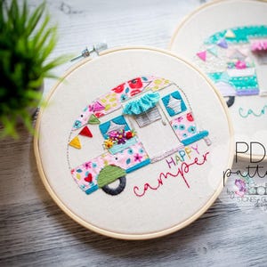 Happy Camper {Vintage Trailer}: Beginner Digital Embroidery Pattern (PDF)