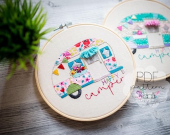 Happy Camper {Vintage Trailer}: Beginner Digital Embroidery Pattern (PDF)