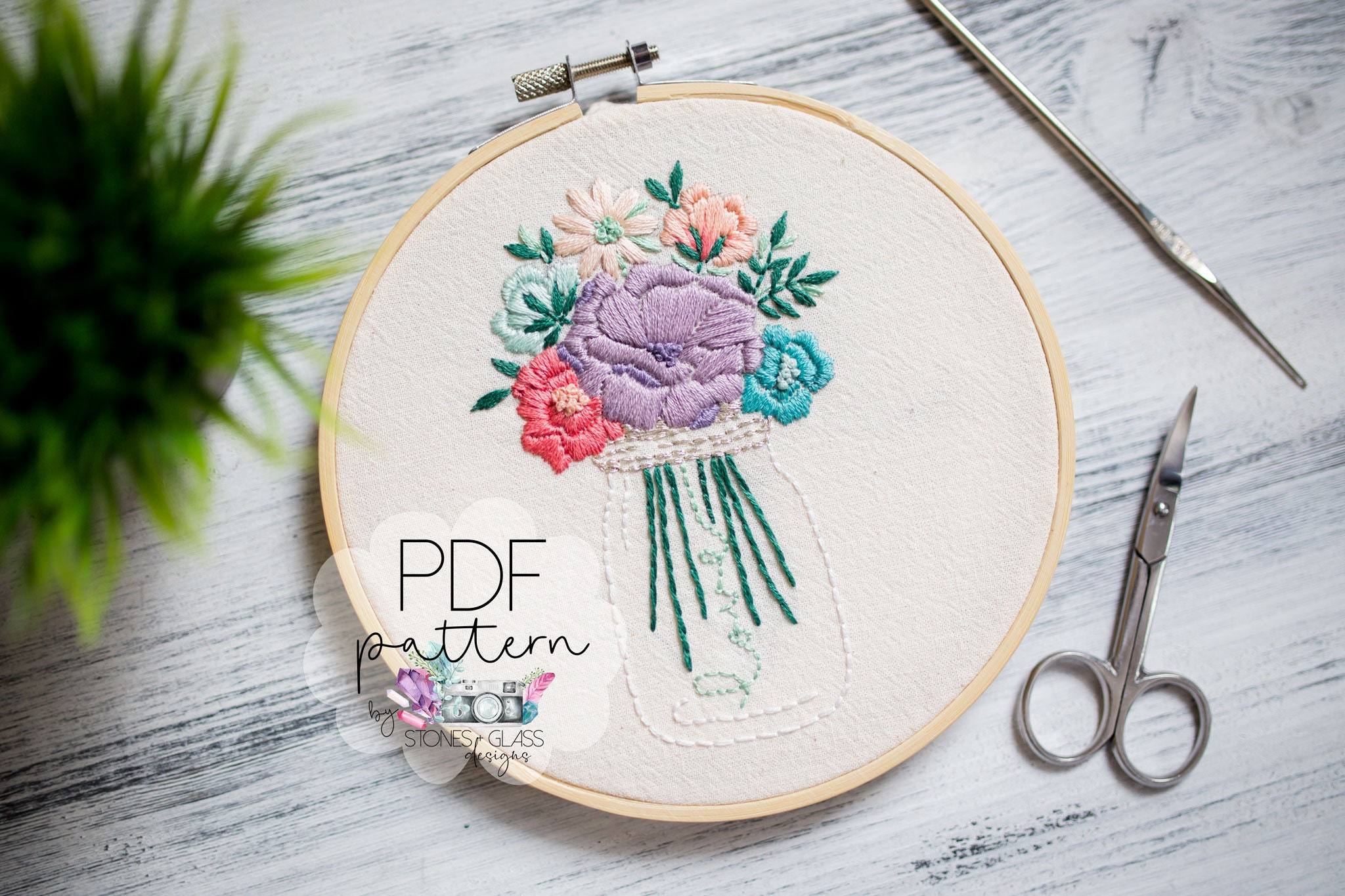 Floral Mason Jar Embroidery Pattern Grown With Love Etsy
